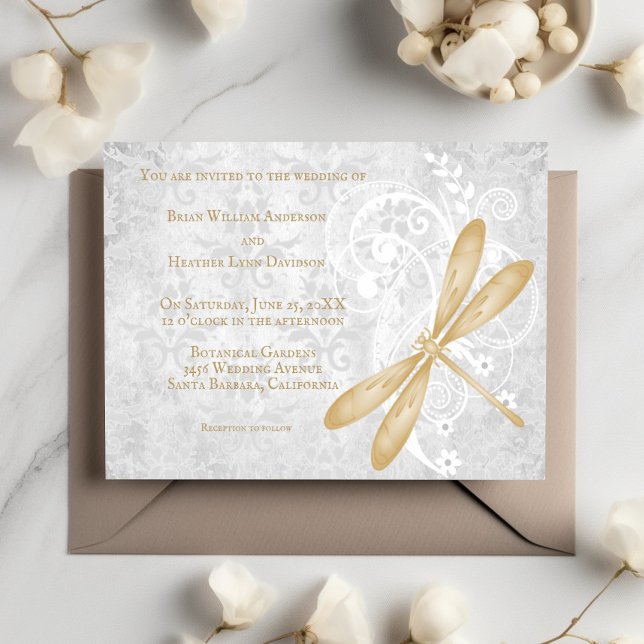 Faire-part de mariage Gold Dragonfly (Gold Dragonfly Wedding Invitation)