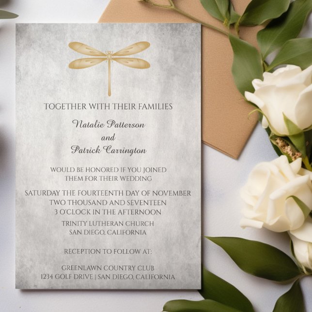 Faire-part de mariage Gold Dragonfly (Gold Dragonfly Wedding Invitation)