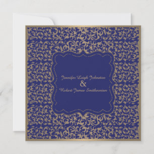 Faire-part de mariage Gold et Navy Blue Filigree