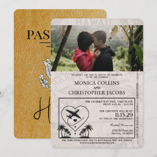 Faire-part de mariage Gold Hawaii Passport