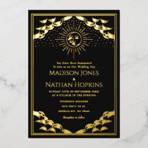 Faire-part de mariage Gold Sun et Moon Tarot Card