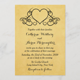 Faire-part de mariage Gold vintage Et Coeurs Noirs
