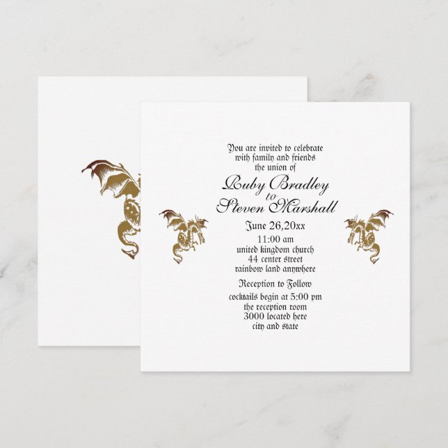 Faire-part de mariage Golden Dragon (Devant / Derrière)