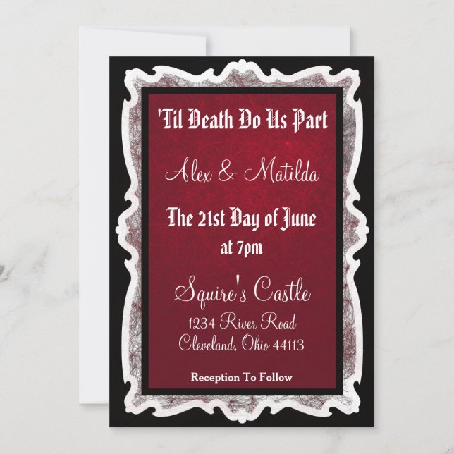 Faire-part de mariage goth en noir et rouge (Devant)