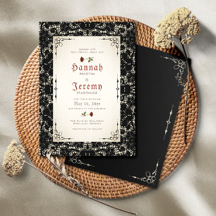 Faire-part de mariage gothique de dentelle rouge