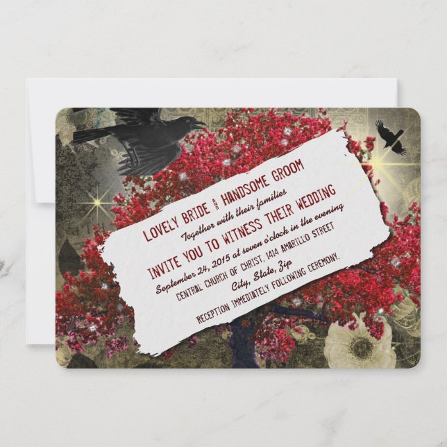 Faire-part de mariage gothique de Raven Red Tree (Devant)