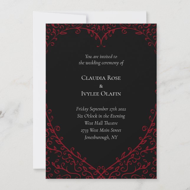 Faire-part de mariage gothique du Coeur rouge et n (Devant)