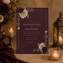 Faire-part de mariage gothique floral bordeaux