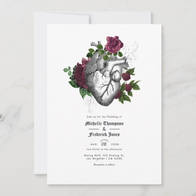 Faire-part de mariage gothique floral de Bourgogne (Devant)