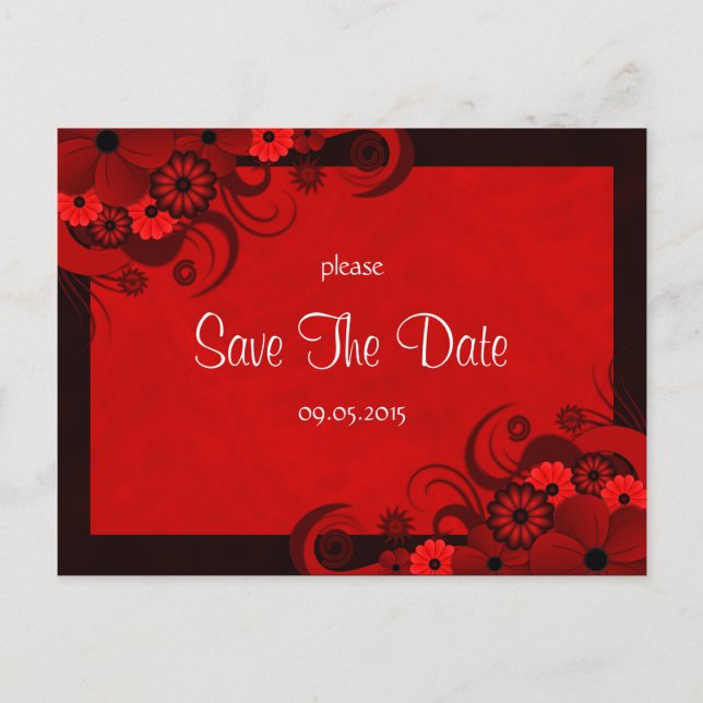 Faire-part de mariage gothique floral rouge foncé (Devant)