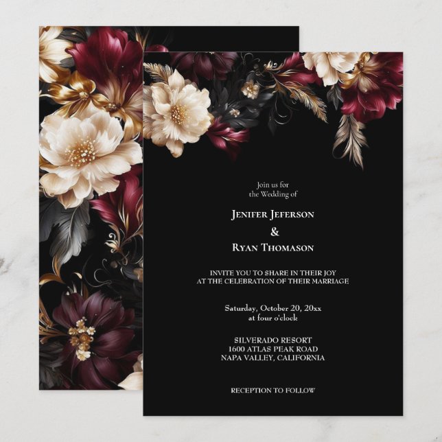 Faire-part de mariage gothique florale romantique  (Devant / Derrière)