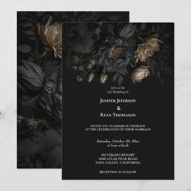 Faire-part de mariage gothique florale romantique  (Devant / Derrière)