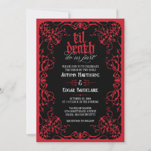 Faire-part de mariage gothique jusqu'à la mort rou