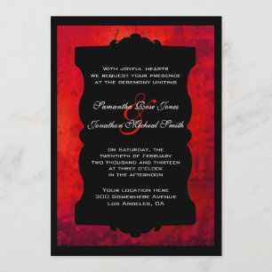 Faire-part de mariage gothique noir rouge débrayé