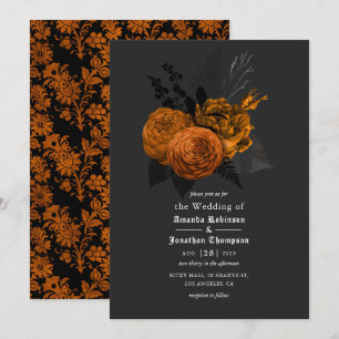 Faire-part de mariage gothique orange et noir