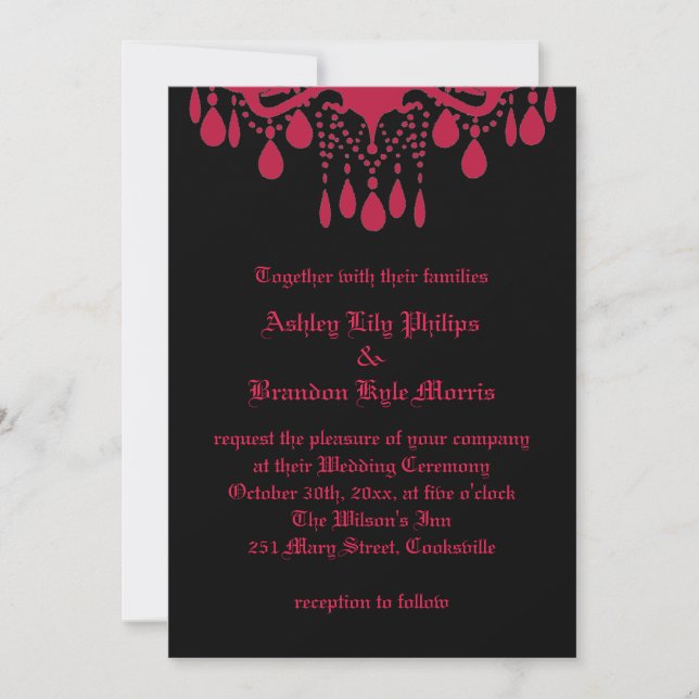 Faire-part de mariage gothique rouge (Devant)