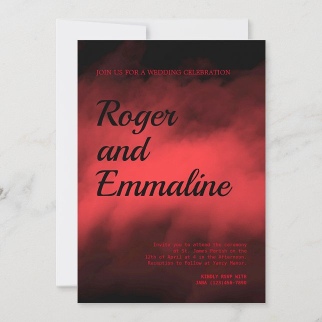 Faire-part de mariage gothique rouge et noir (Devant)