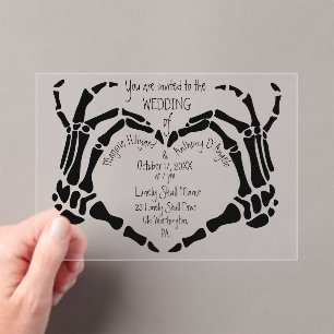 Faire-part de mariage gothique squelette mains en