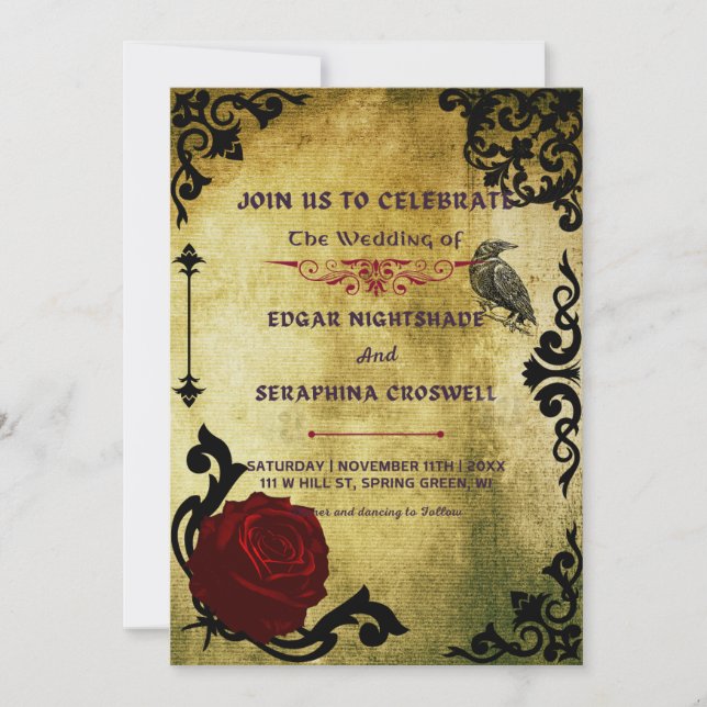 Faire-part de mariage gothique victorienne noire e (Devant)