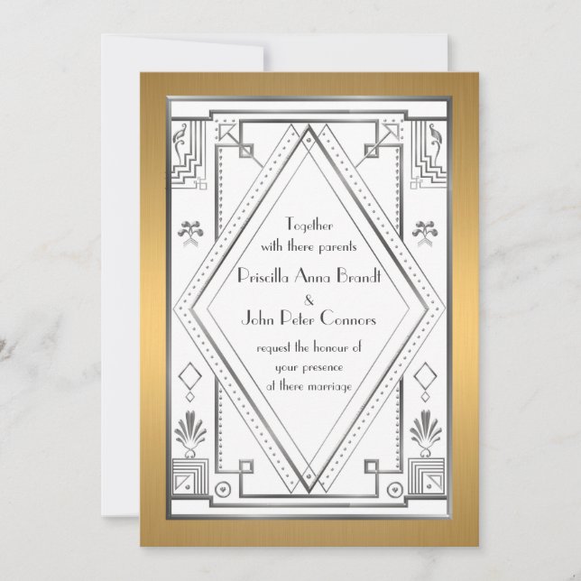 Faire-part de mariage, Grand Gatsby, argent, or (Devant)