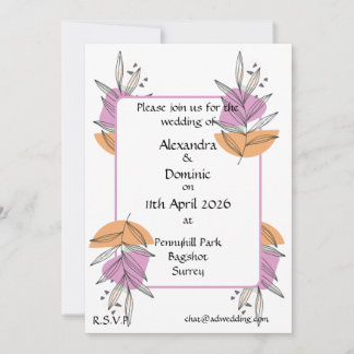 Faire-part de mariage - graphique de feuille pêche