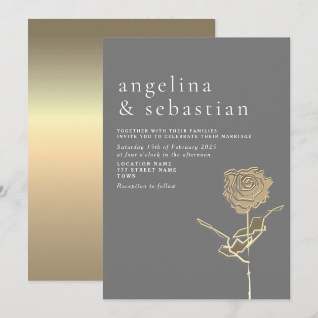 Faire-part de mariage gris chic (Devant / Derrière)