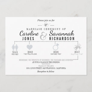 Faire-part de mariage gris-clair de chronologie