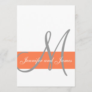 Faire-part de mariage gris corail  Noms des monogr