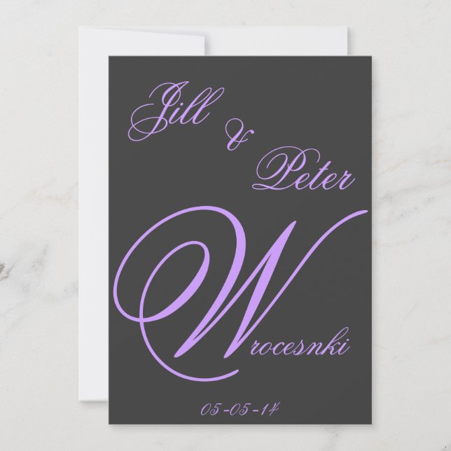 faire-part de mariage gris-foncé et pourpre (Devant)