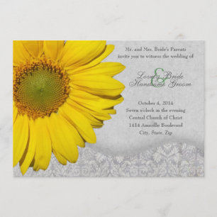 Faire-part de mariage gris jaune vintage de