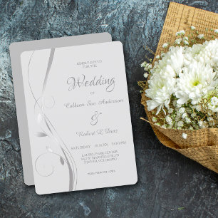 Faire-part de mariage gris pâle à feuille d'argent