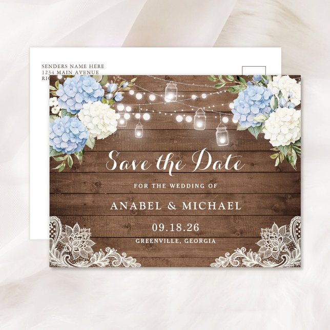 Faire-part de mariage Guirlande en bois Hydrangea  (Créateur téléchargé)