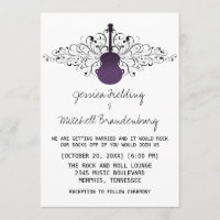 Faire-part de mariage guitare violet des perruques