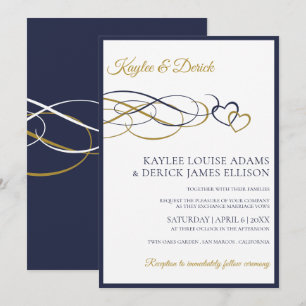 Faire-part de mariage Hearts Bleu marine foncé e