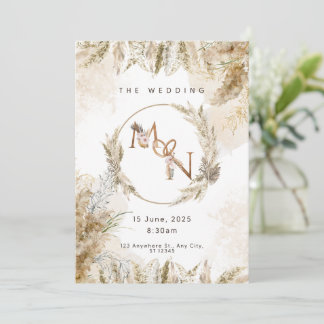 Faire-part de mariage herbe de pampa bohème
