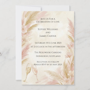 Faire-part de mariage Herbe de Pampas Rose