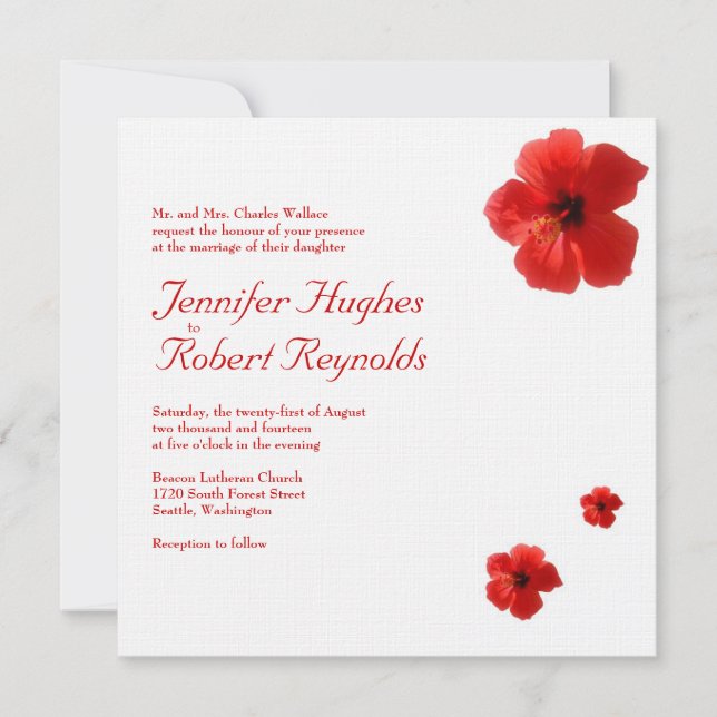 Faire-part de mariage Hibiscus rouge (Devant)