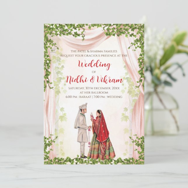 Faire-part de mariage hindou & cartes d'invitation (Debout devant)