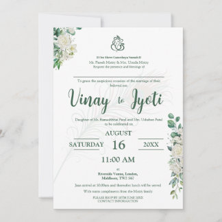 Faire-part de mariage hindou de fleurs vertes