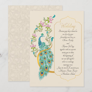 Faire-part de mariage hindou de paon indien