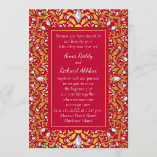 Faire-part de mariage hindou indien rouge et or