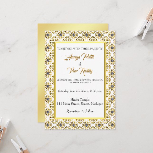 Faire-part de mariage hindoue indienne (Devant/Arrière en situation)