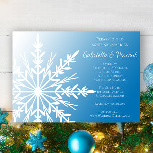 Faire-part de mariage hivernal bleu avec flocon de