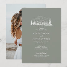 Faire-part de mariage hivernal en vert forêt et pi