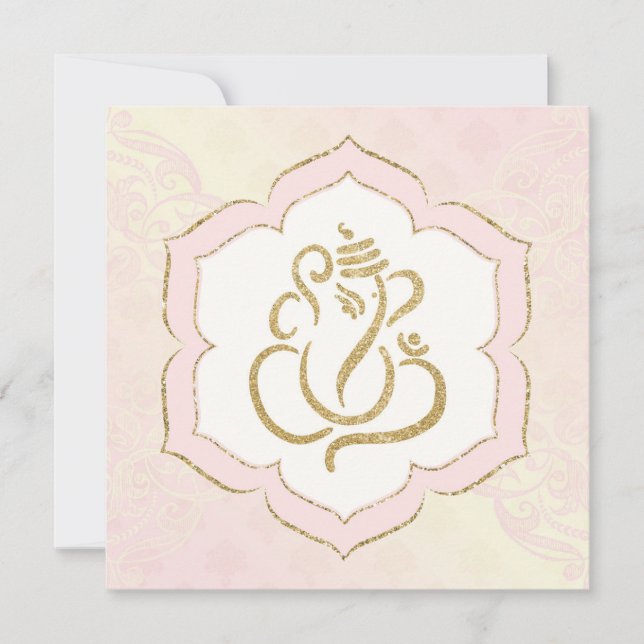 Faire-part de mariage indien Baby Pink Gold Ganesh (Devant)