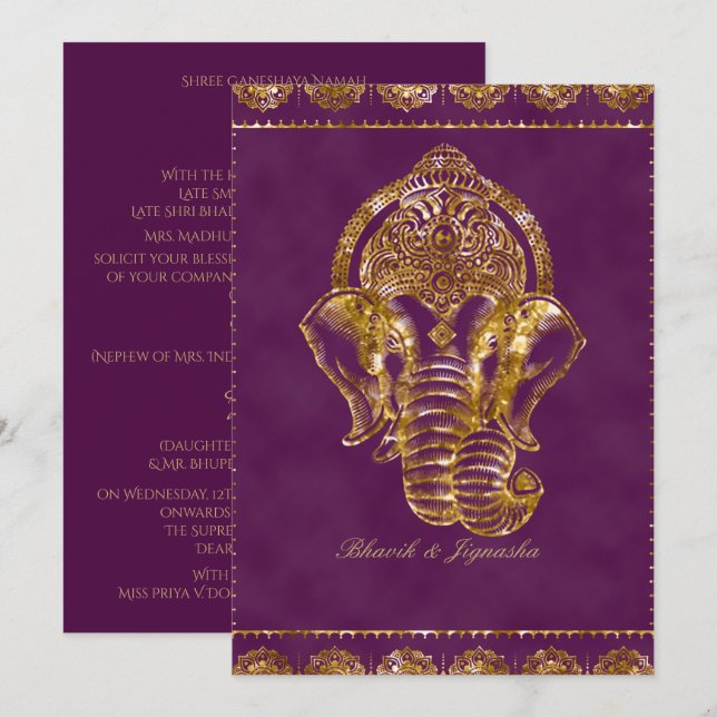 Faire-part de mariage indien de Parties scintillan (Devant / Derrière)