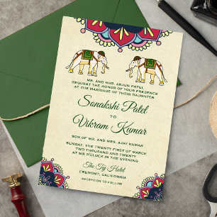 Faire-part de mariage indien éléphant traditionnel