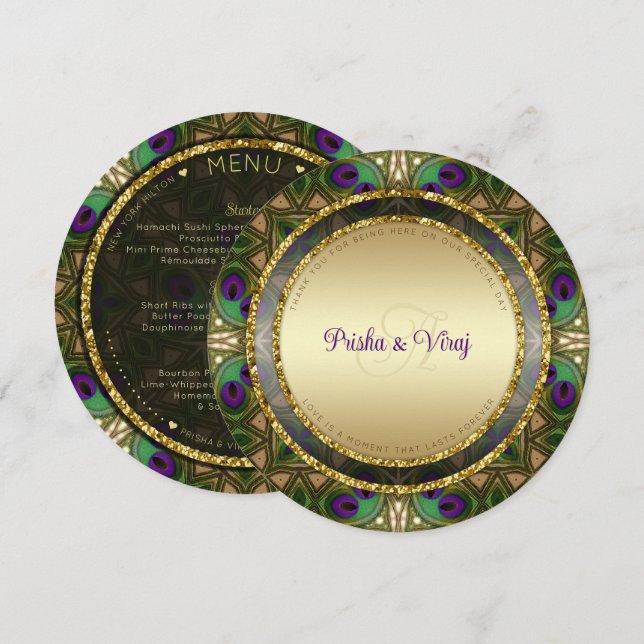 Faire-part de mariage indien Exotic Peacock (Devant / Derrière)