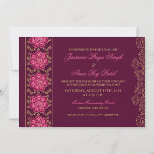 Faire-part de mariage indien Henna Raisin Pink Gol