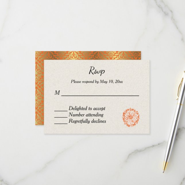 Faire-part de mariage indien hindou RSVP (Devant/Arrière en situation)